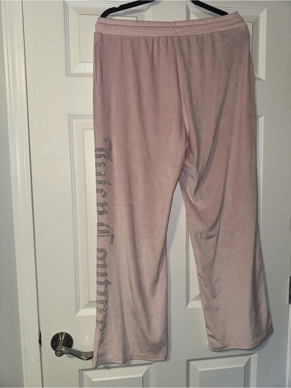 Juicy Couture Dusty Rose Velour Joggers with Rhinestone Script